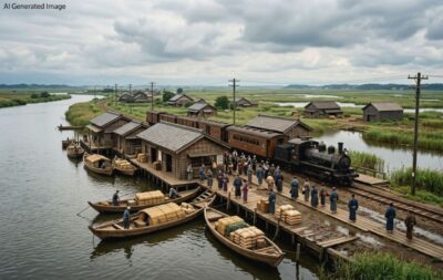 明治時代の新潟・沼垂駅（画像はAIによるイメージです）