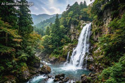 江戸時代の木曽八景「小野の滝」（画像はAIによるイメージです）（須原・野尻関連）