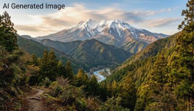 木曽谷からの御嶽山（画像はAIによるイメージです）