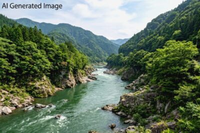 木曽川が作り出す景色「日本ライン」(画像はAIによるイメージです)(可児市関連)
