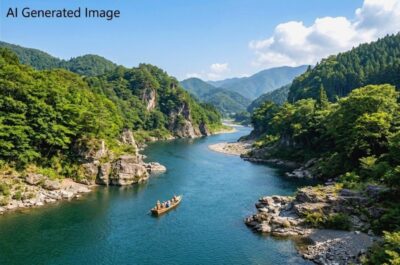 木曽川が作り出す景色「日本ライン」(画像はAIによるイメージです)(可児市関連)