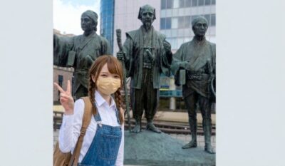 水戸駅・徳川光圀公像前より(茨城県水戸市)(鉄道唱歌の旅)