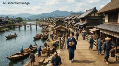 江戸時代の久留米（画像はAIによるイメージです）（鳥栖・久留米→熊本）