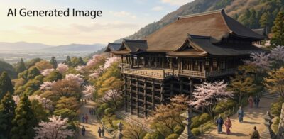 江戸時代の清水寺(画像はAIによるイメージです)(鉄道唱歌:京都の観光・名所)