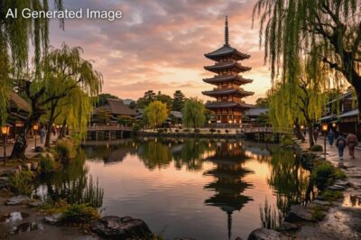 興福寺と猿沢池(画像はAIによるイメージです)