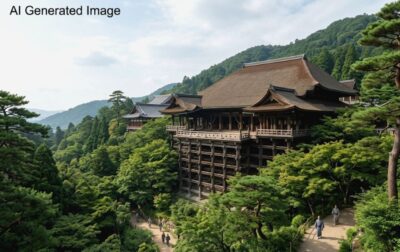 江戸時代の清水寺(画像はAIによるイメージです)(鉄道唱歌:京都の観光・名所)