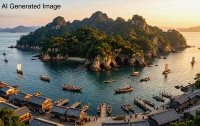 江戸時代の鞆の浦・仙酔島（画像はAIによるイメージです）