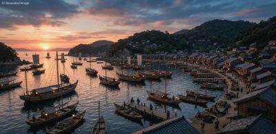 江戸時代の福山・鞆の浦（画像はAIによるイメージです）
