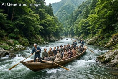 江戸時代の保津川下りのイメージ(画像はAIによるイメージです)