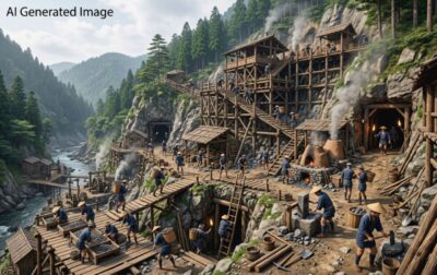 江戸時代の佐渡金山(画像はAIによるイメージです)