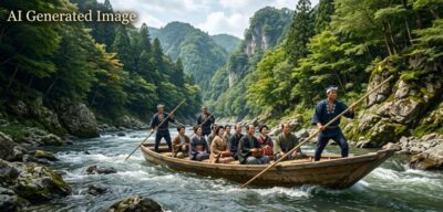 江戸時代の保津川下り(画像はAIによるイメージです)