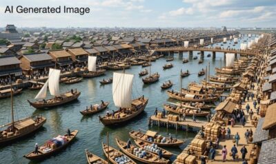 江戸時代の「天下の台所」大坂（大阪）（画像はAIによるイメージです）