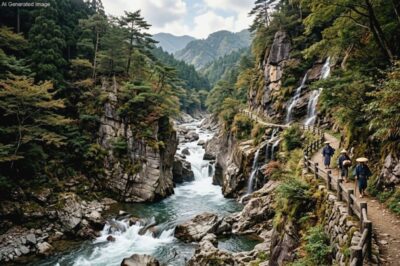 江戸時代の断魚渓(画像はAIによるイメージです)(鉄道唱歌・石見地方関連)