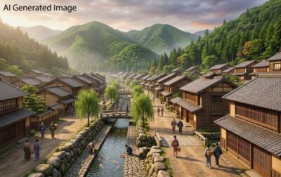 江戸時代の津和野(画像はAIによるイメージです)(鉄道唱歌・石見地方関連)