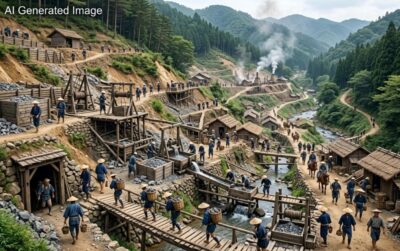 江戸時代の石見銀山（画像はAIによるイメージです）