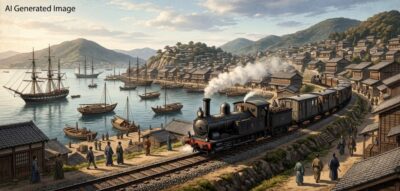 グラバーが長崎で走らせた、日本初の鉄道(画像はAIによるイメージです)