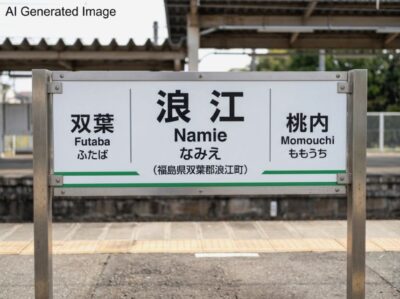 浪江駅（画像はAIによるイメージです。実物・実際の景色ではありません）（鉄道唱歌：浪江・双葉→いわき関連）