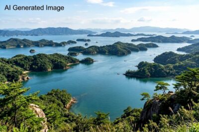 多くの島からなる瀬戸内海（画像はAIによるイメージです）（大久野島関連）