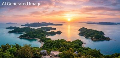 夕暮れの瀬戸内海（画像はAIによるイメージです）（大久野島関連）