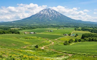 羊蹄山のふもとに広がる倶知安の平野(画像はAIによるイメージです)