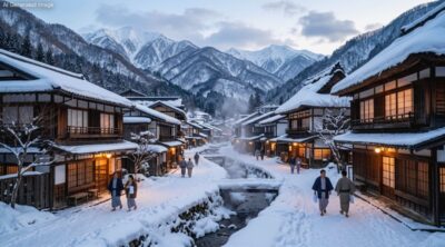 越後湯沢の温泉街(画像はAIによるイメージです)