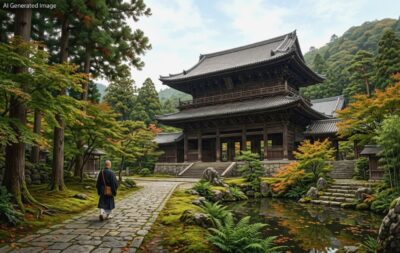 鎌倉時代の南禅寺(画像はAIによるイメージです)(鉄道唱歌の旅:京都の観光・名所)