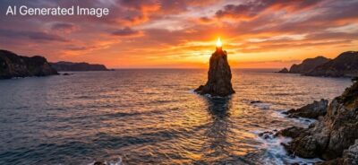 隠岐の島・ローソク島(画像はAIによるイメージです。やや誇張表現となっています)