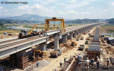 1960年代の東海道新幹線の建設(画像はあくまでAIによるイメージです。)