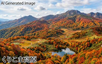 くりこま高原(画像はあくまでAIによるイメージです。実際の景色ではありません)(鉄道唱歌:小牛田→一ノ関関連)