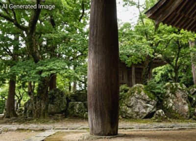 お寺のエンタシス構造の例(画像はあくまでAIによるイメージです。)