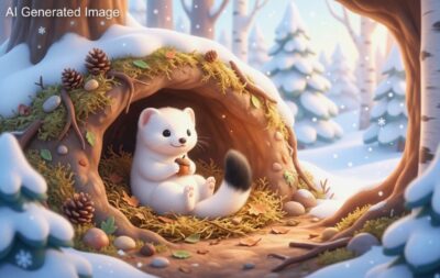 雪の精・オコジョ。(画像はあくまでAIによるイメージです。)