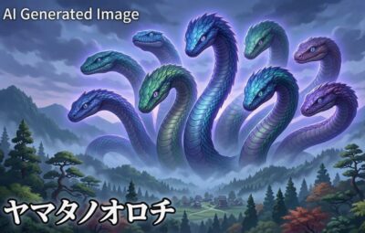 ヤマタノオロチ（画像はあくまでAIによるイメージです。）（鉄道唱歌：斐伊川について）