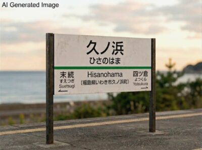 久ノ浜駅（画像はAIによるイメージです。実物・実際の景色ではありません）