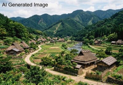 江戸時代の九度山（現在の和歌山県伊都郡九度山町）。かつて真田幸村の親子も、高野山のふもとのここへ流されてきた（画像はAIによるイメージです）