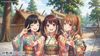 伊勢神宮・内宮の参詣(画像はあくまでAIによるイメージです。)