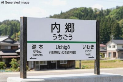 内郷駅（福島県いわき市）（画像はAIによるイメージです。実物・実際の景色ではありません）（鉄道唱歌：いわき→湯本→日立関連）
