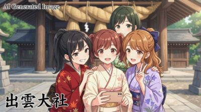 出雲大社の観光(画像はあくまでAIによるイメージです。実物・実際の景色や人物等ではありませんので、ご了承ください。)