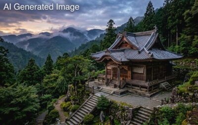 南北朝時代の吉野・如意輪寺(画像はあくまでAIによるイメージです。)