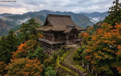 南北朝時代の吉野・如意輪寺(画像はあくまでAIによるイメージです。史実とは異なる描写がある可能性がありますので、ご了承ください。)