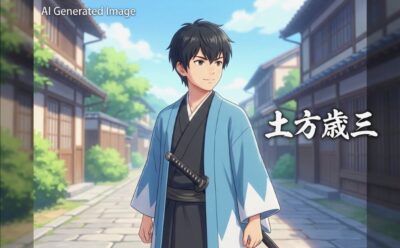 新撰組の土方歳三。当時は浅葱（あさぎ）といえば、このような「水色」っぽい色を表すこともあった。（画像はあくまでAIによるイメージです。）