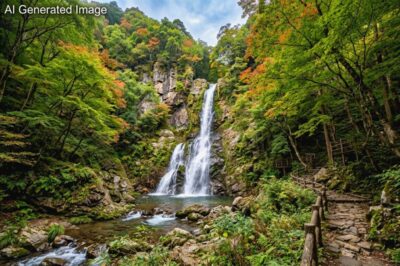 江戸時代の「養老の滝」（画像はAIによるイメージです）（鉄道唱歌：大垣関連）