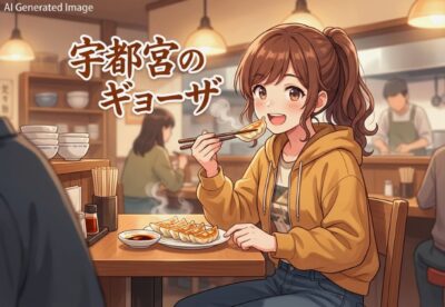 宇都宮のギョーザ(画像はあくまでAIによるイメージです。)(鉄道唱歌:宇都宮→西那須野・塩原関連)