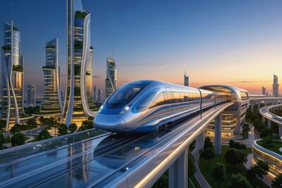 将来のリニアモーターカーのイメージ(画像はAIによるイメージです。実際の景色・実在の車両ではありません)