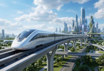 将来のリニアモーターカーのイメージ(画像はAIによるイメージです。実際の景色・実在の車両ではありません)