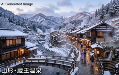 蔵王温泉(画像はあくまでAIによるイメージです。実際の景色・人物等ではありませんので、ご了承ください。)