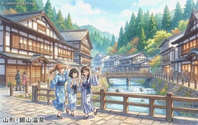 山形・銀山温泉の観光(画像はAIによるイメージです)