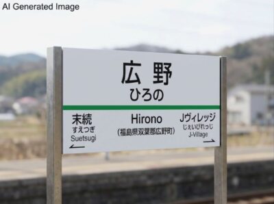 広野駅(画像はAIによるイメージです。実物・実際の景色ではありません)(鉄道唱歌:浪江→いわき関連)