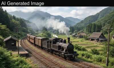 明治時代の日光線（画像はAIによるイメージです）（鉄道唱歌：日光関連）