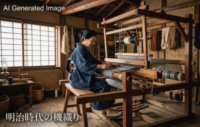 伝統的な「機織り(はたおり)」のイメージ(画像はあくまでAIによるイメージです。)(両毛線や群馬県の歴史関連)