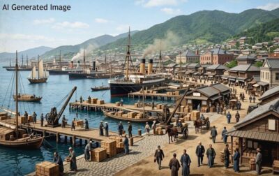 明治時代の神戸(画像はAIによるイメージです)(鉄道唱歌の旅)